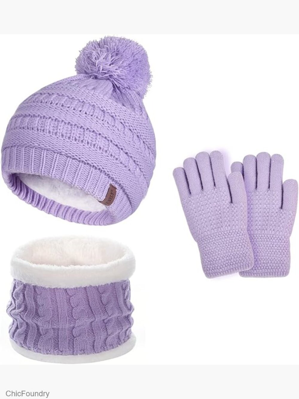 Kids Winter Hat Scarf Gloves Set Fleece Lining Beanie Warm 3-Piece